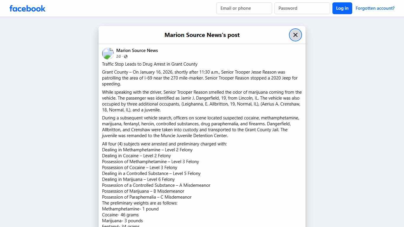 Traffic Stop Leads to Drug Arrest in... - Marion Source News Facebook